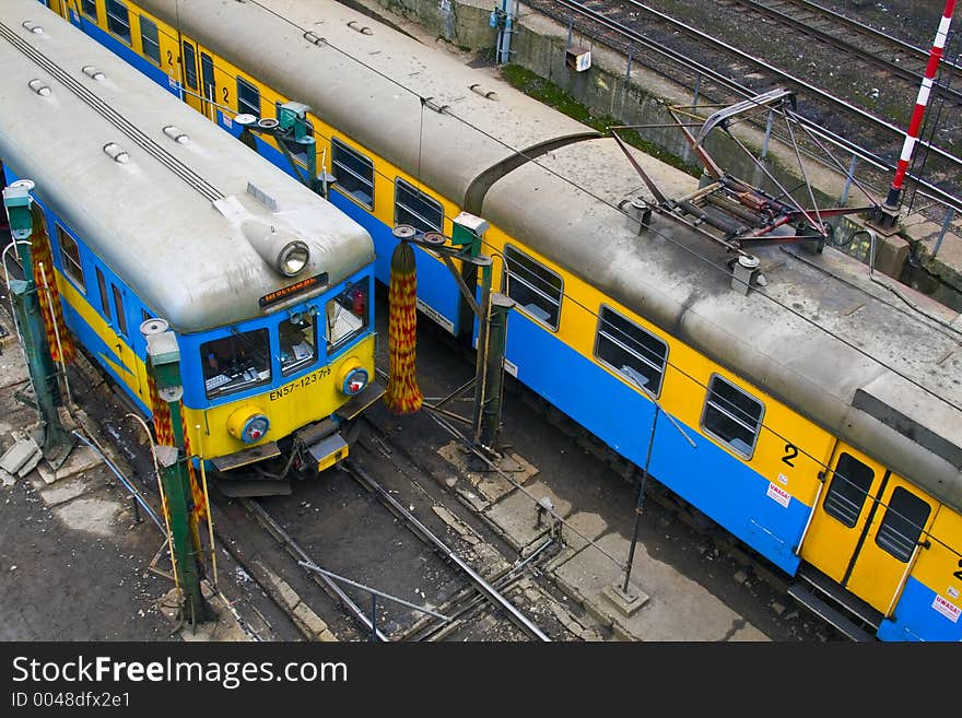 Trains at the railway station in Poland