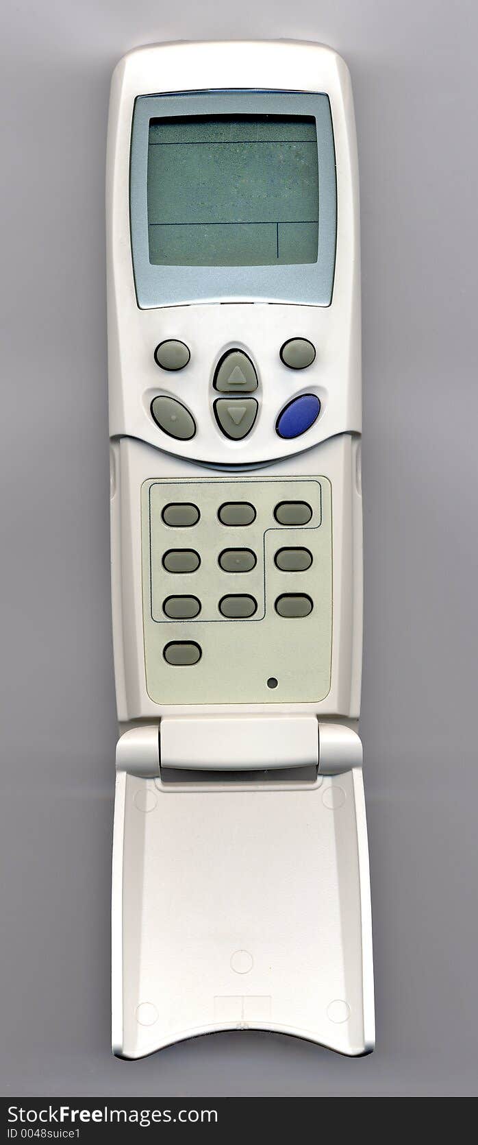 Generic remote control or handset with flap open. Generic remote control or handset with flap open