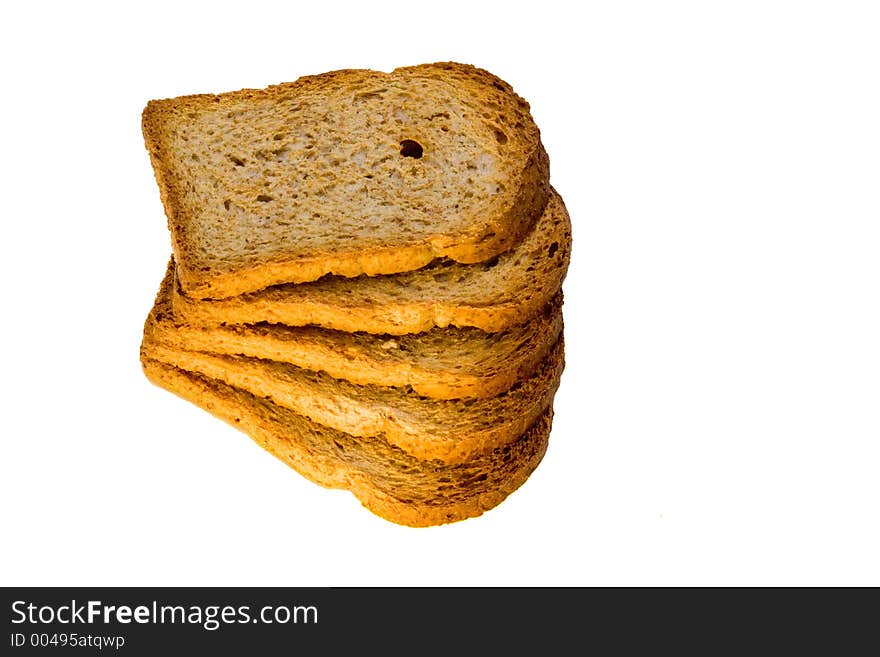 Slices of toasted bread, isolated on white background. Slices of toasted bread, isolated on white background