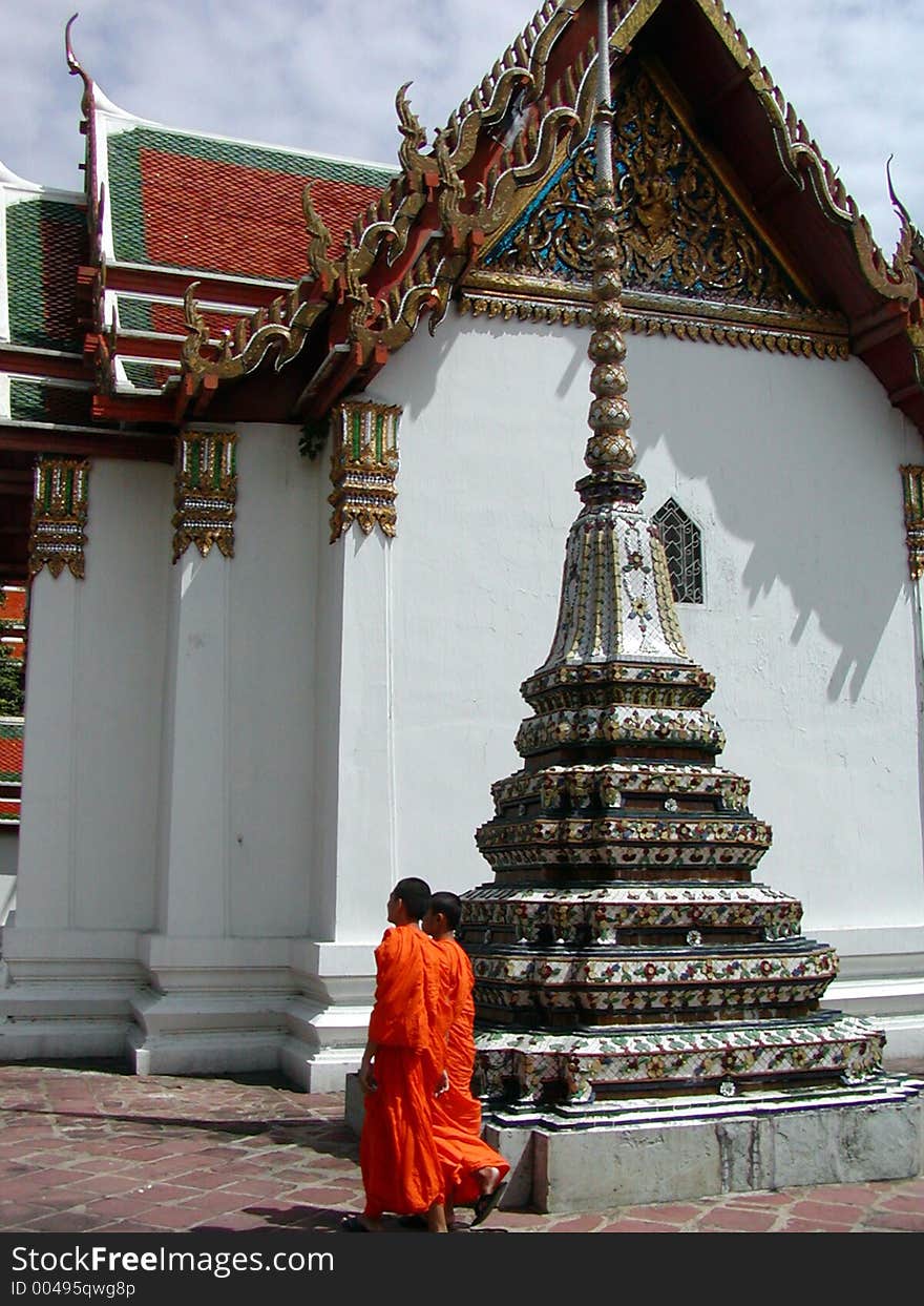 Thai Temple With Monks