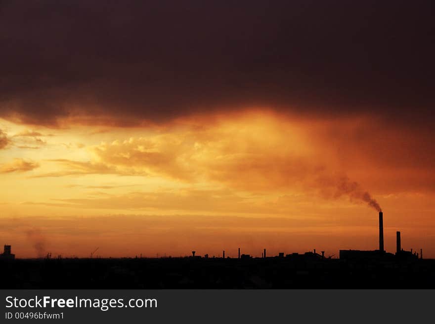 Red skyline at late evening