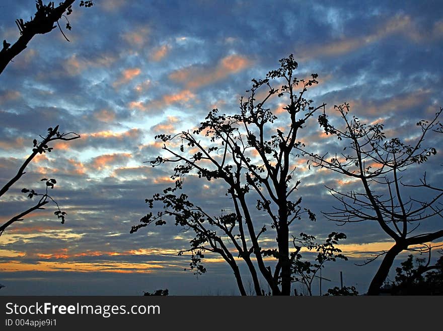 Vivid sunset colors and hues with clouds. Vivid sunset colors and hues with clouds