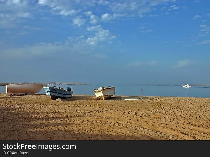 Boats on egypt red sea beach. Boats on egypt red sea beach