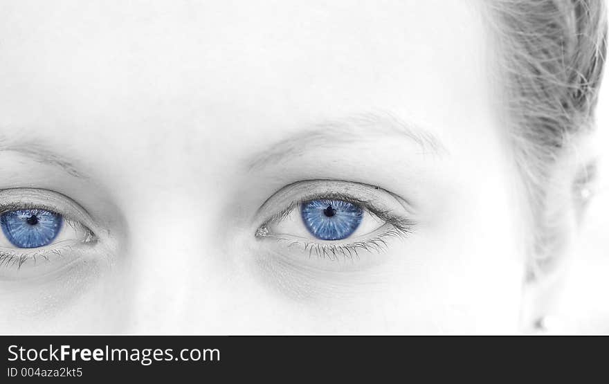 Female in black and white with blue eyes. Female in black and white with blue eyes