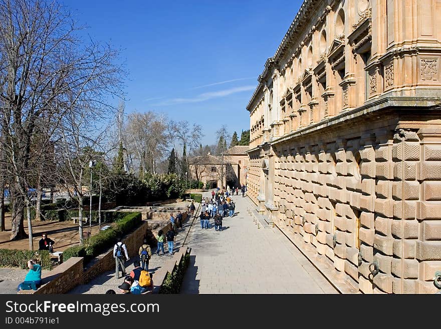 Ancient architecture in the Alhambra Palace in Spain