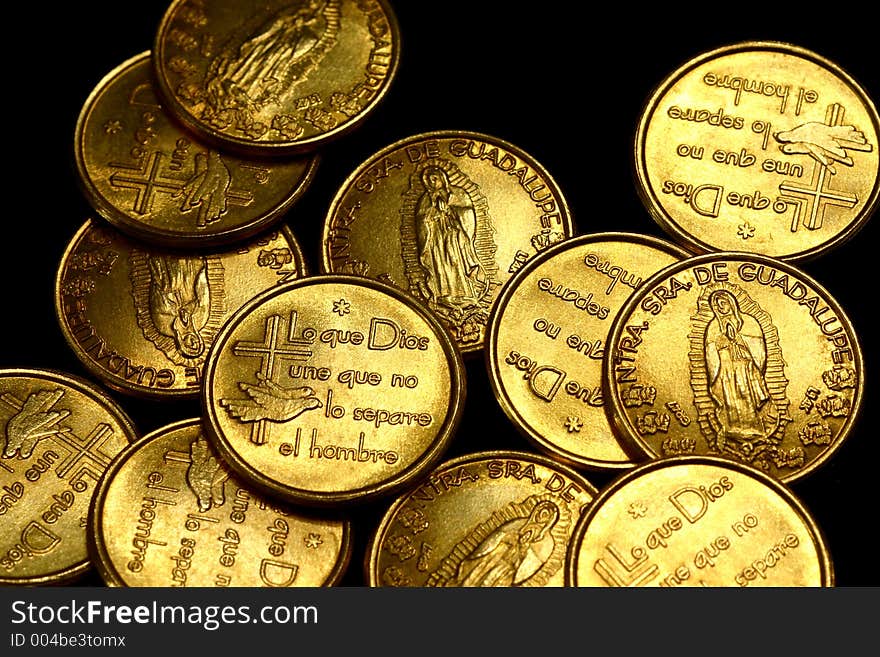 Golden coins used for marriages in Mexico and Latin America called arras. Golden coins used for marriages in Mexico and Latin America called arras