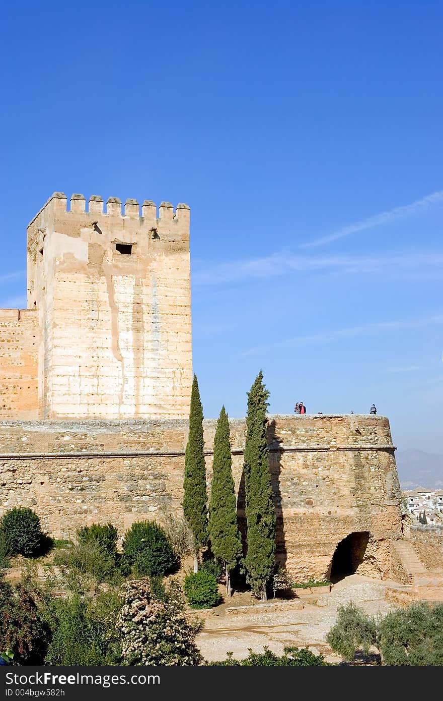 Ancient architecture in the Alhambra Palace in Spain