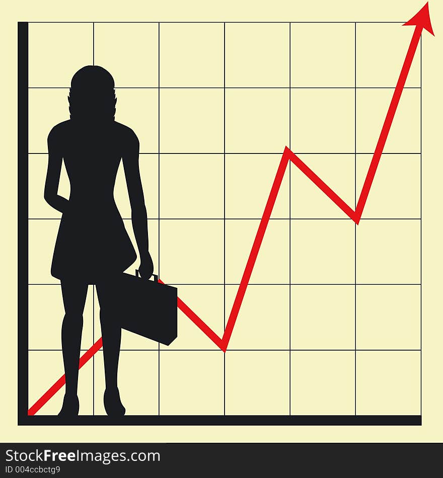 Graph showing rising profits with woman silhouette - additional ai and eps format available on request. Graph showing rising profits with woman silhouette - additional ai and eps format available on request