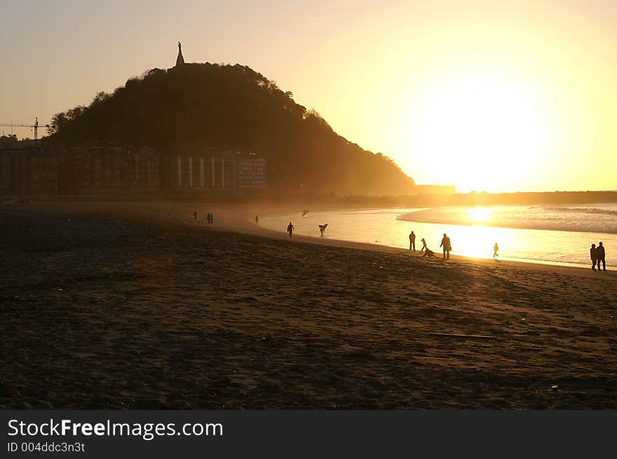 Sunset at Zurriola's beach. San Sebastian. Sunset at Zurriola's beach. San Sebastian