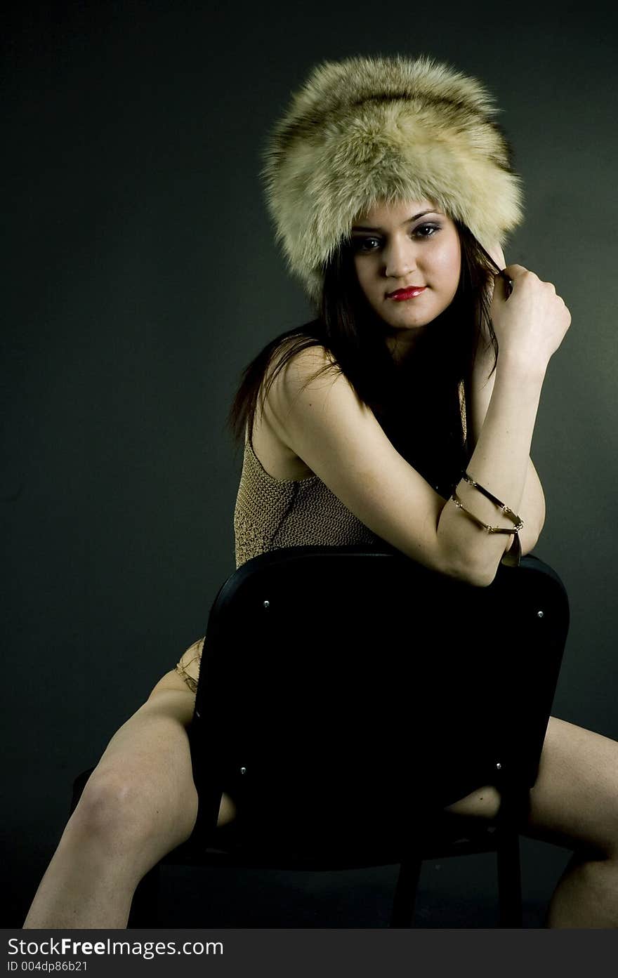 Young woman with big russia fur hat. Young woman with big russia fur hat