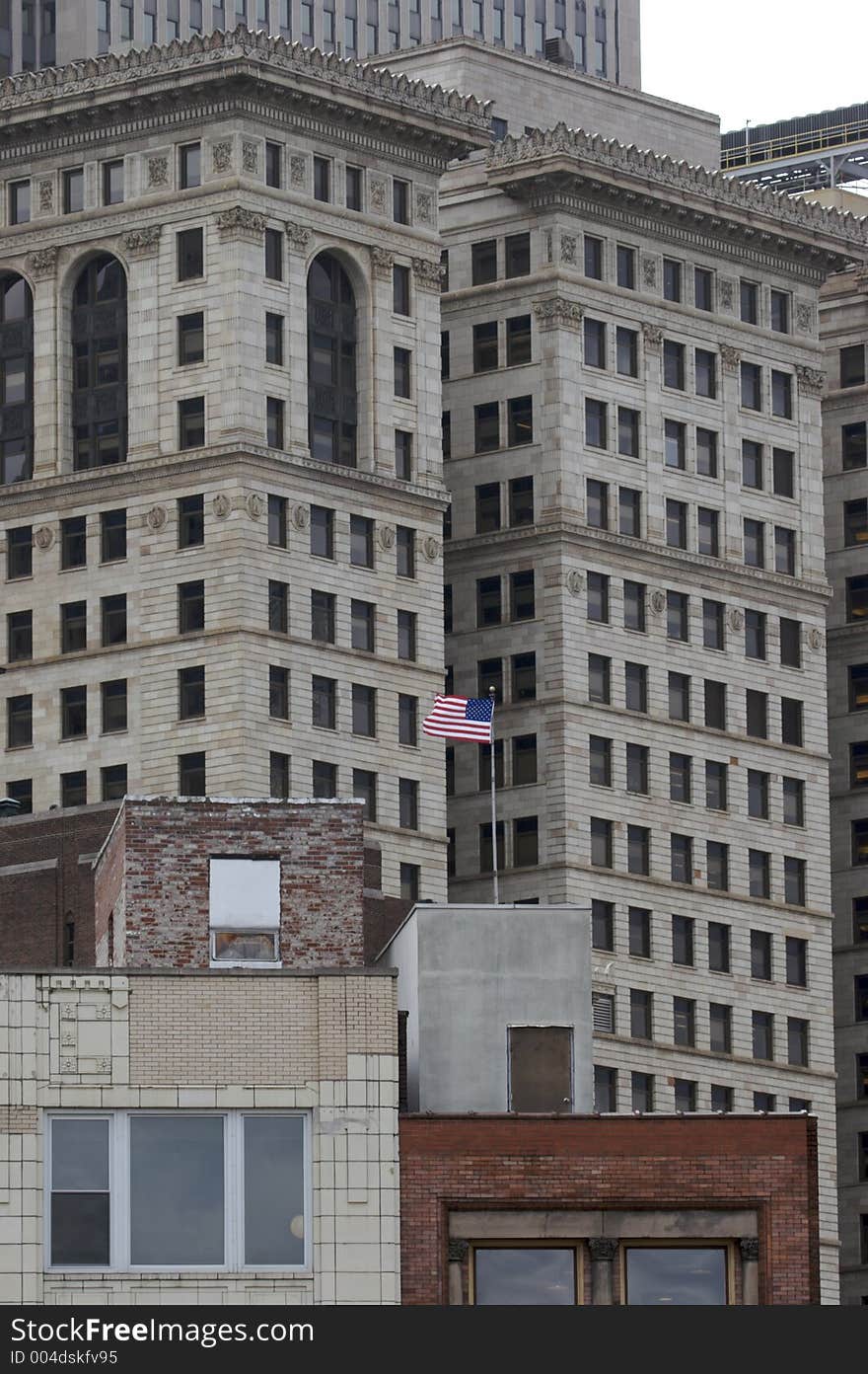 US Flag on the Roof of a City Building. US Flag on the Roof of a City Building