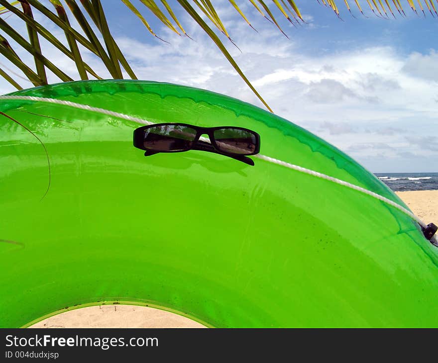 Sunglasses on lifesaver on the beach in Costa Rica