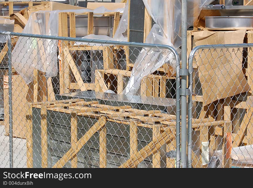 Crates full of construction supplies