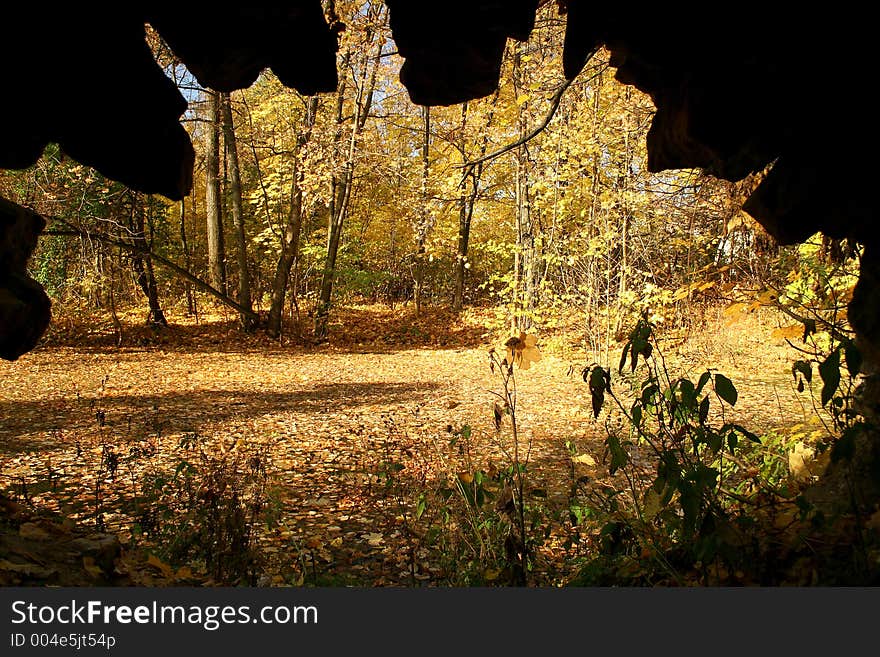 View from a grotto which is in park of ancient manor near to Moscow. View from a grotto which is in park of ancient manor near to Moscow.