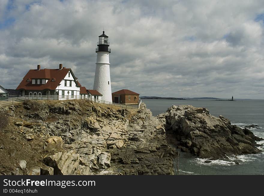 Portland Headlight lighthouse at Fort Williams in Cape Elizabeth, Maine. Portland Headlight lighthouse at Fort Williams in Cape Elizabeth, Maine