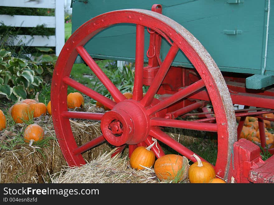 Wagon and Autumn Decorations. Wagon and Autumn Decorations