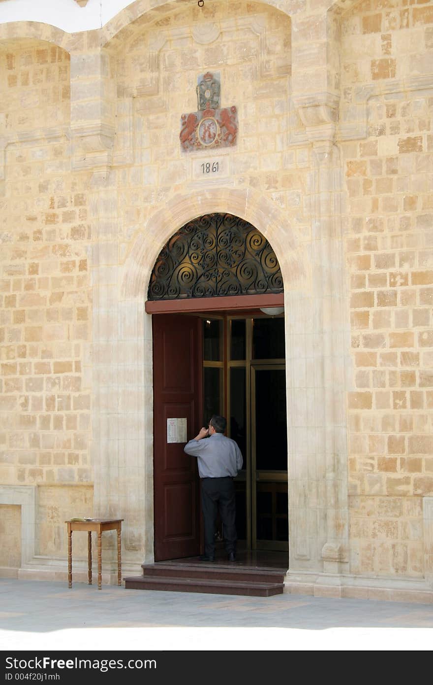 At the entrance of the church