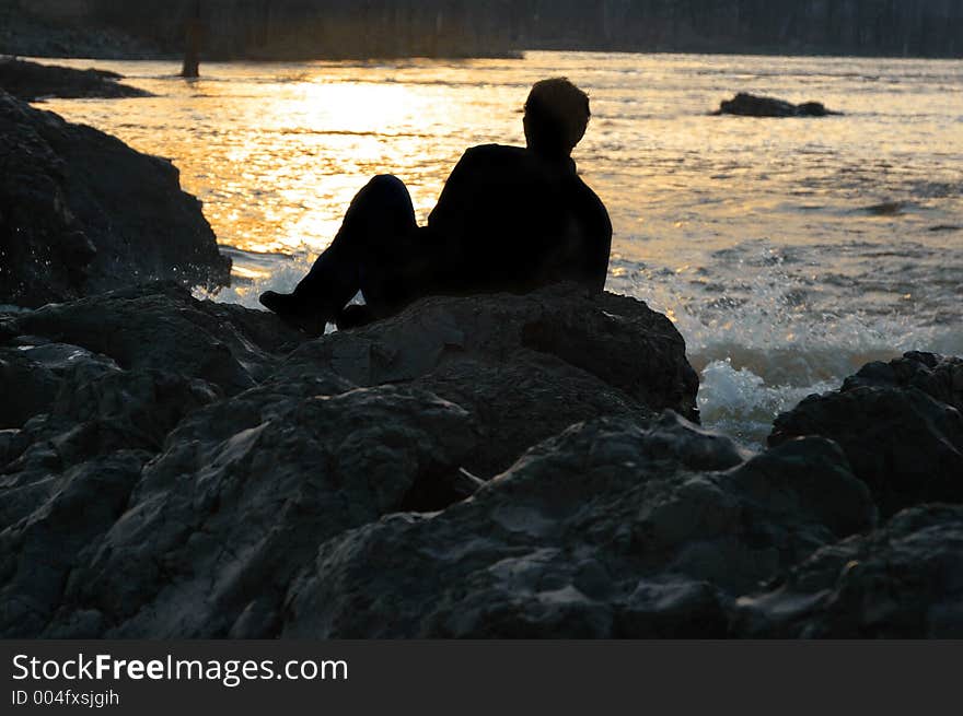 Silhouette on sunrise close-up