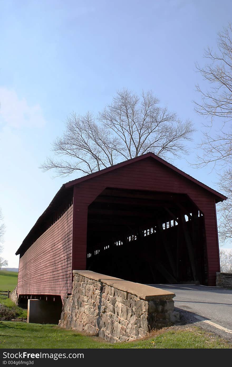 Utica Mills covered bridge in Fredrick, MD Vertical