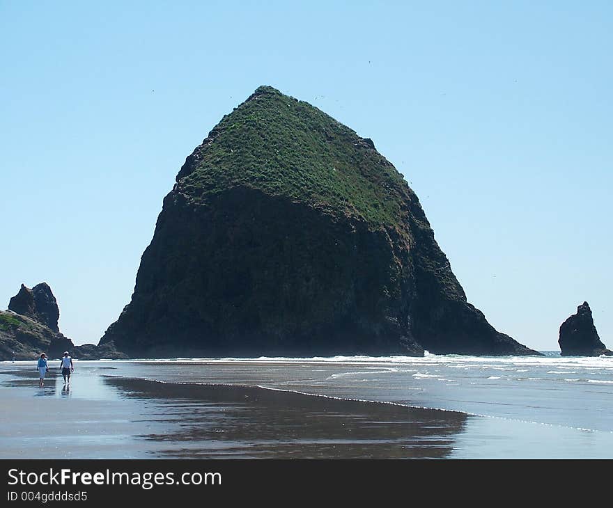 Haystack Rock in the Pacific Ocean at Cannon Beach, Oregon.