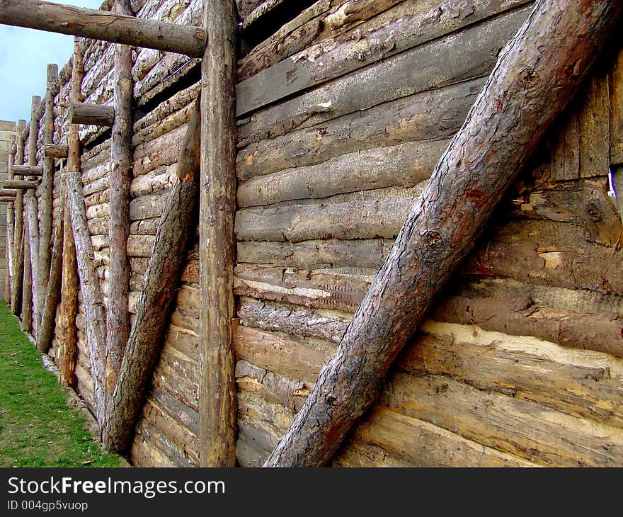 Detail of a wooden construction fence. Detail of a wooden construction fence