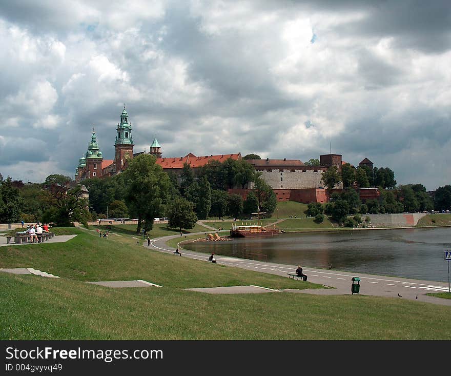 Royal Castle in Cracow, Poland, view from the Vistula river bank