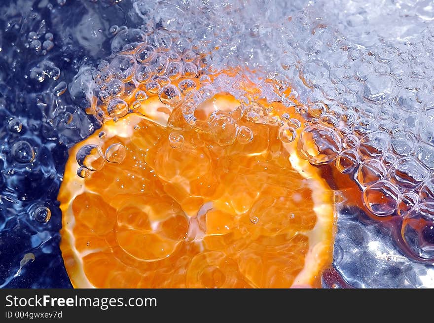 Orange under water. Orange under water