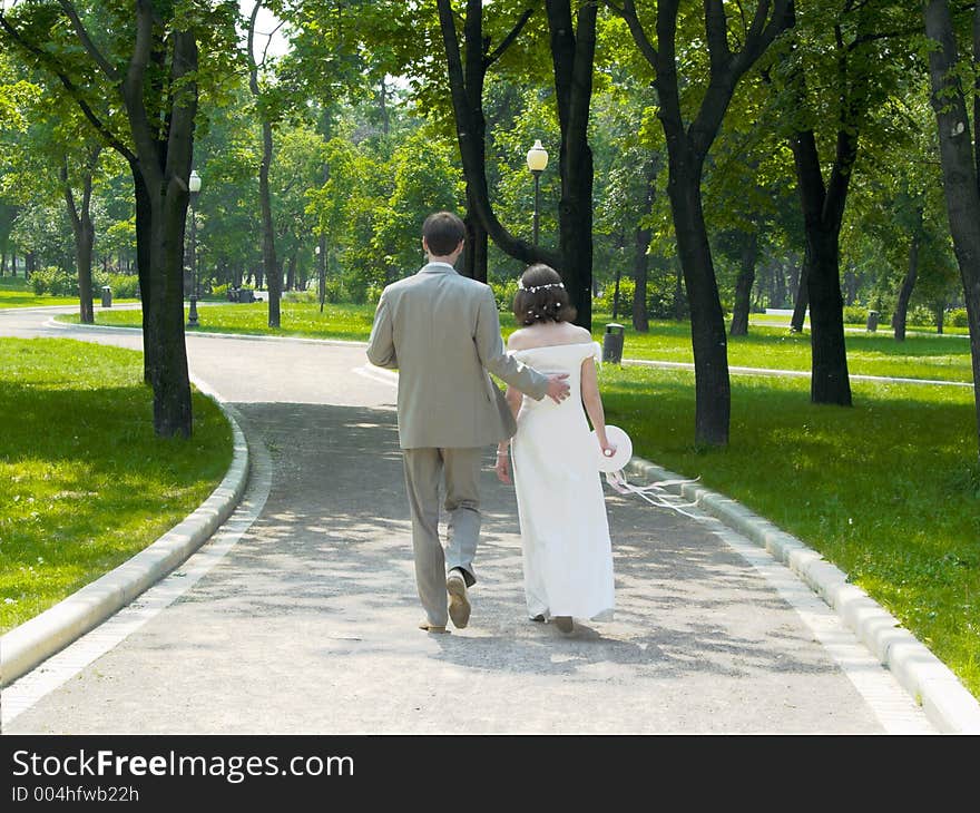 Walking couple in the park