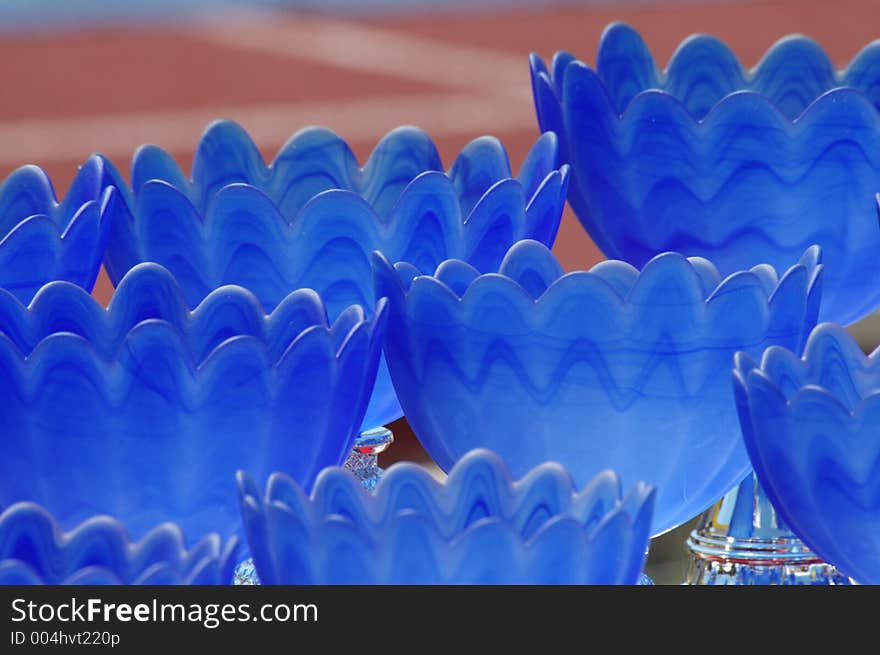 A view of blue cups before a privy-giving. A view of blue cups before a privy-giving