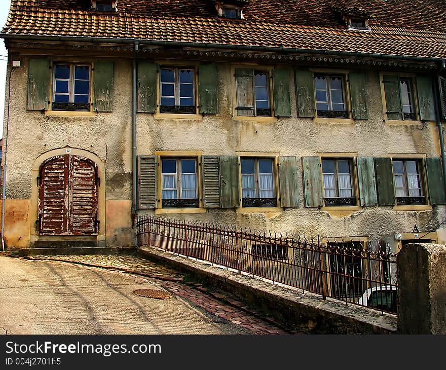 In the street of a alsacian villlage in the summer