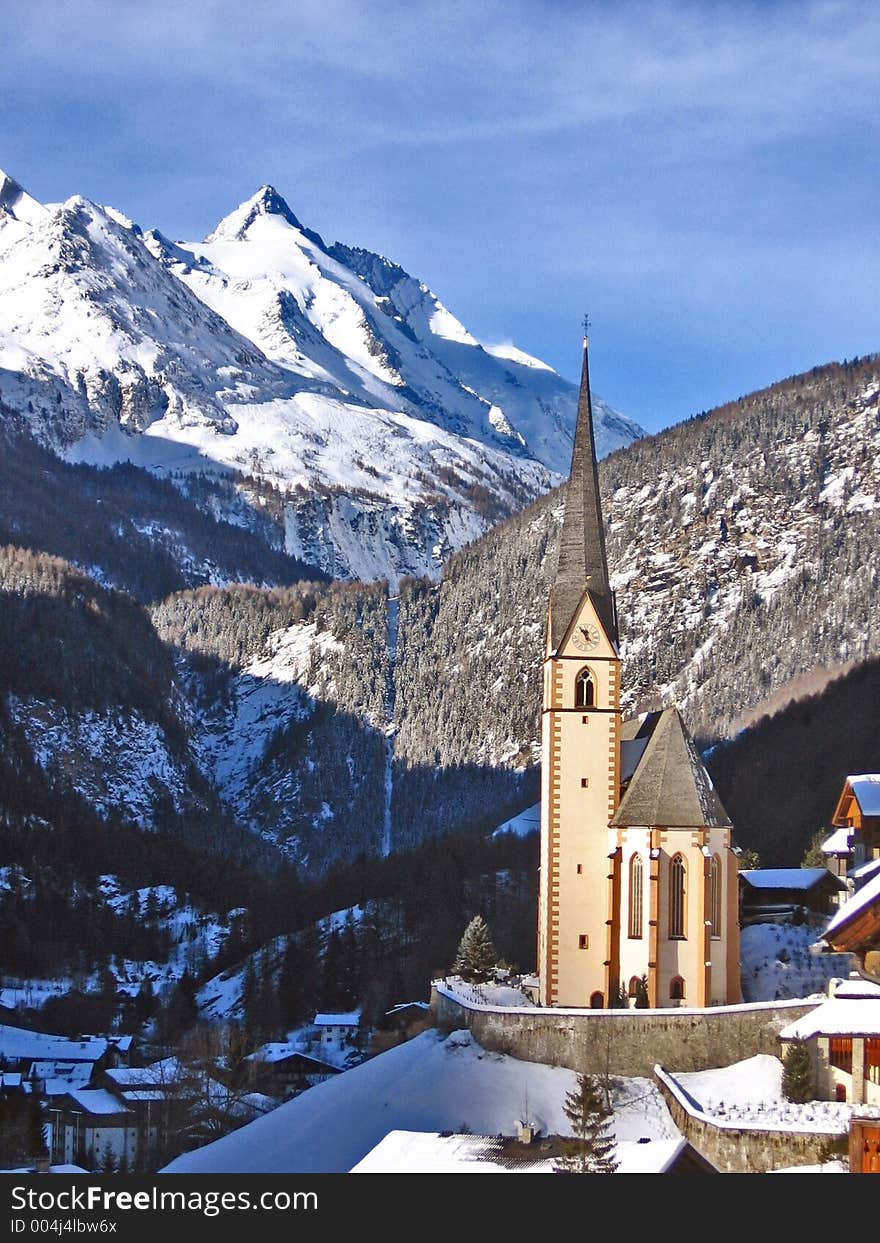 Beautiful soaring church in picturesque mountain scenery. Beautiful soaring church in picturesque mountain scenery.