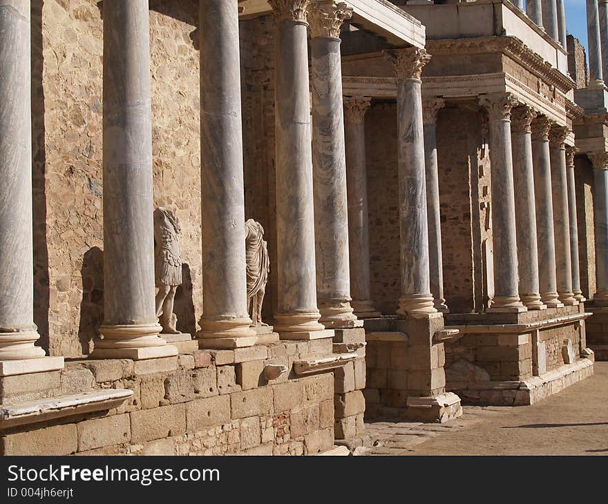 Old roman ruins in Merida, Spain