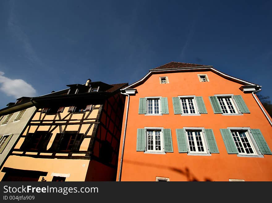 In the street of a alsacian villlage in the summer. In the street of a alsacian villlage in the summer