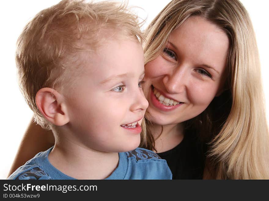 Boy with mother behind