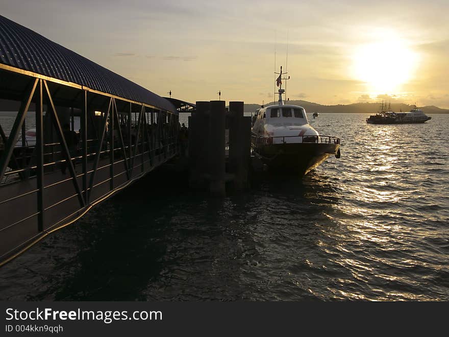 Passenger ferry docked at the ferry terminal in Langkawi Island, Malaysia