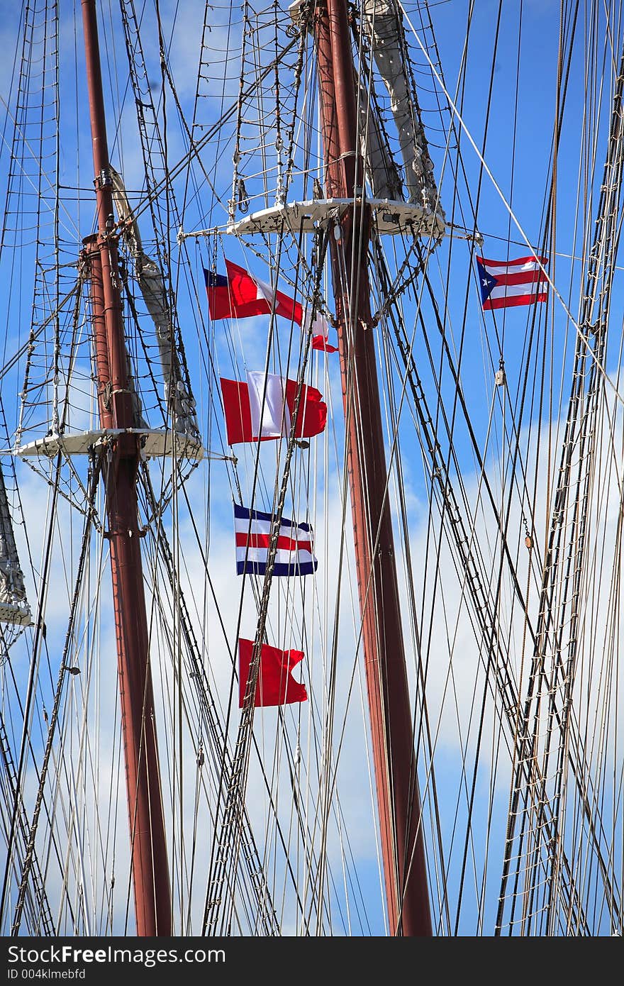 Ship rope & flag detail. Ship rope & flag detail