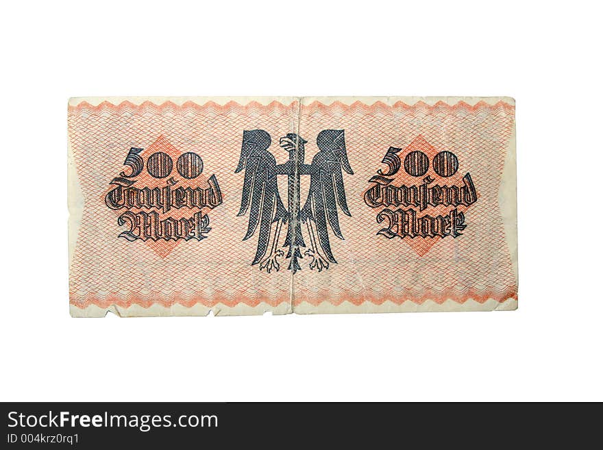 Digital photo of german money from the year 1923. The value of this banknote was 500 thousend Mark.