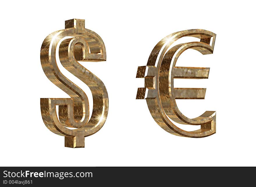 Dollar And Euro Symbols Isolated On White