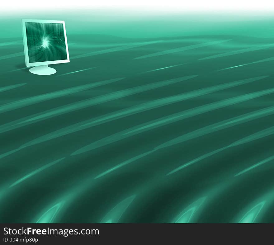 Monitor on wave background image. Monitor on wave background image