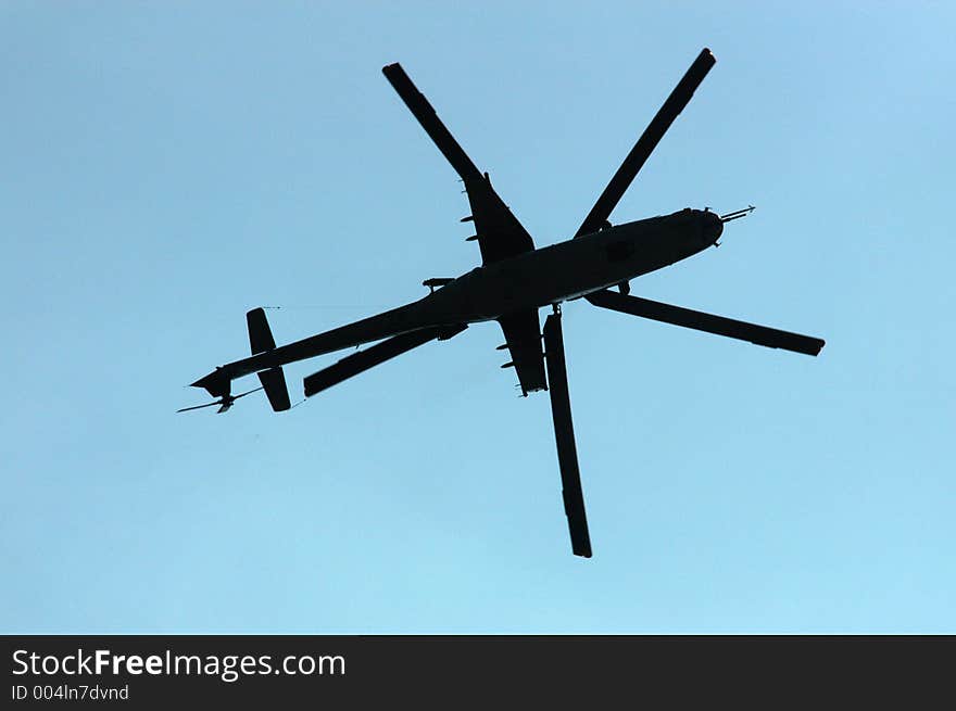 Silhouette of gunship on Czech International Air Festival in Brno