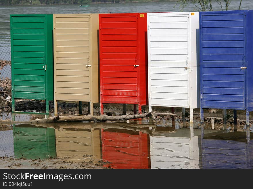 Cabin after water-level river. Cabin after water-level river