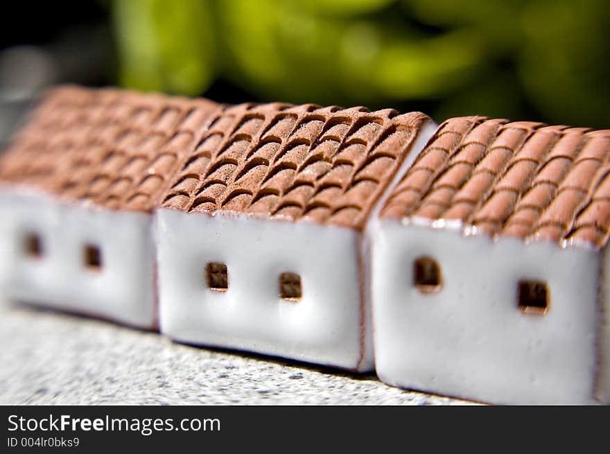 Abstract selective focus blurred image of model cottages