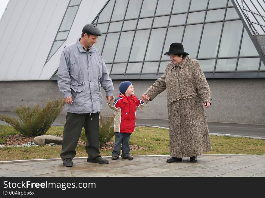 Grandparents with grandson outdoor