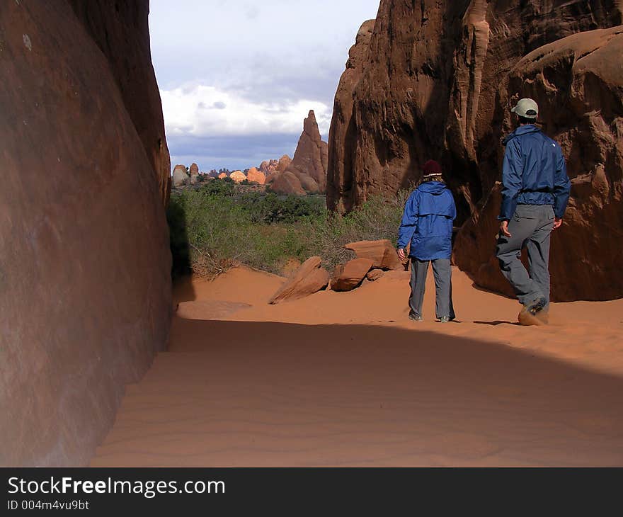 girlfriend and i trekking in arches national park, utah. girlfriend and i trekking in arches national park, utah