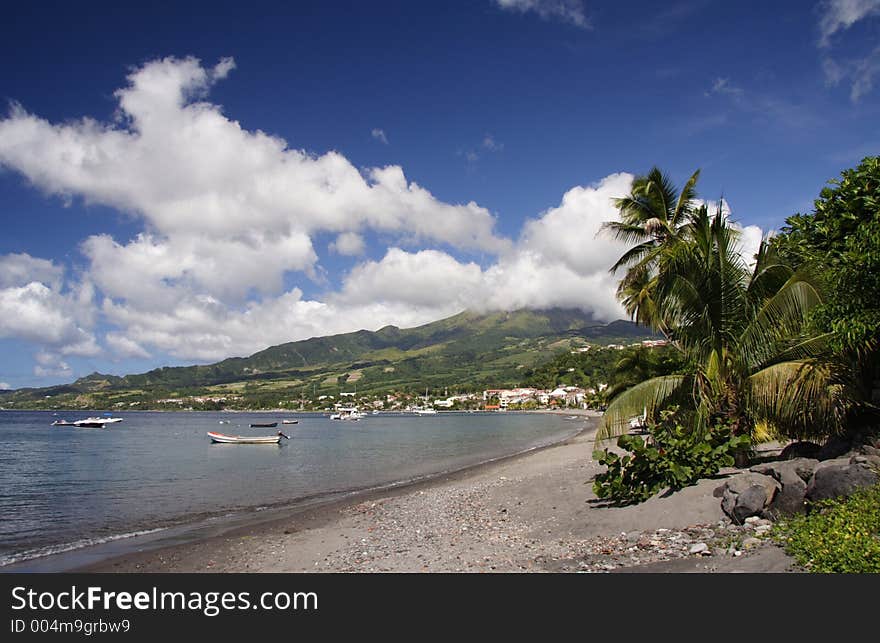 Caribbean Beach with a extinct volcano in the background. Caribbean Beach with a extinct volcano in the background