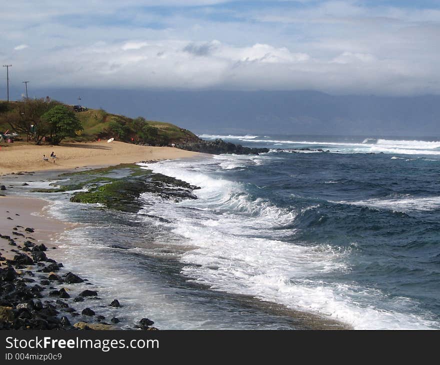 View of the ocean off Hookipa Beach in Maui, Hawaii near the Hana Highway. View of the ocean off Hookipa Beach in Maui, Hawaii near the Hana Highway.