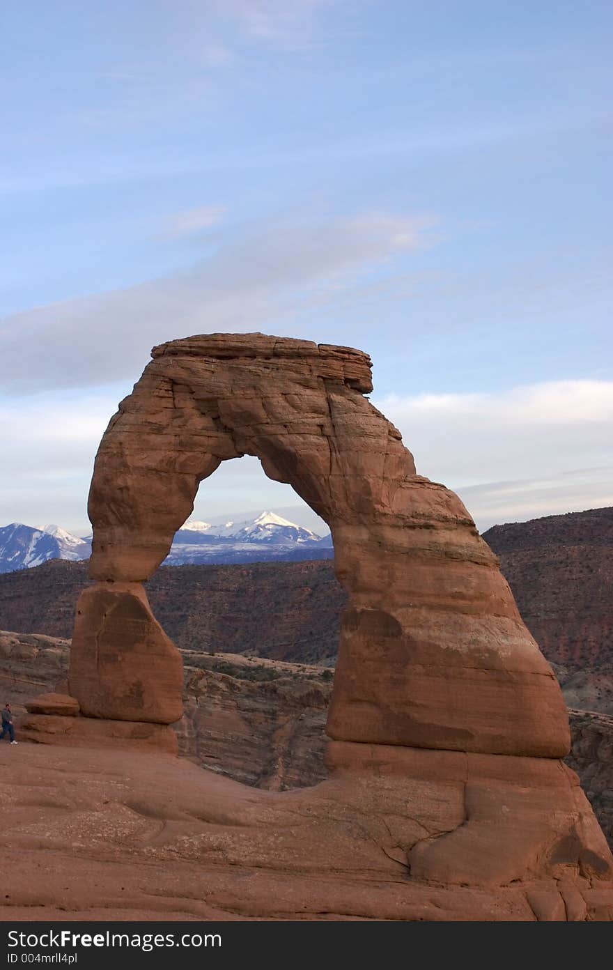 Delicate Arch with LaSalle Mountains in Background, Arches National Park, Utah