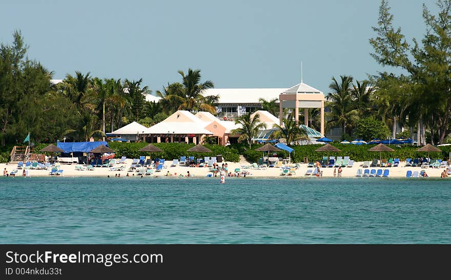 Picture taken form the ocean of a tropical resort in the Carribean.