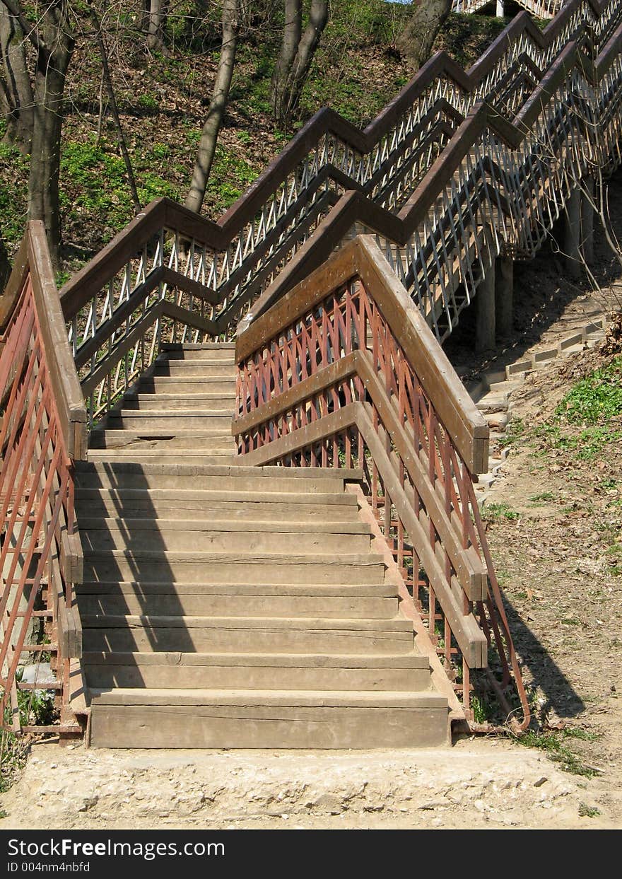 Wooden stairs in a park