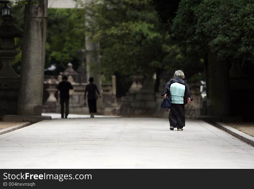 Old japanese woman walking